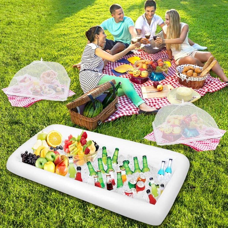 FOOEN 1PCS Inflatable Serving Bars and 3PCS Mesh Food Umbrella Covers Tent for Outdoor,Keep Salads Beverages Ice Cold - For Parties Indoor & Outdoor BBQ, Picnic Pool Party Supplies Luau Cooler - Image 4